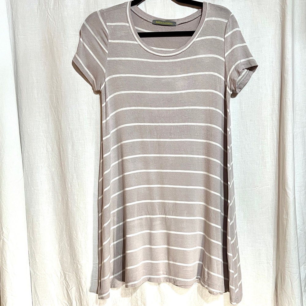 Grey & White Striped T-shirt Dress